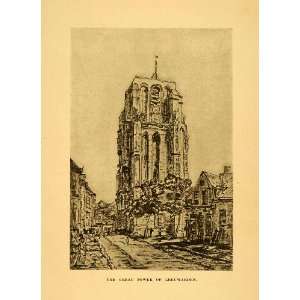1908 Print Netherlands Church Tower Oldehove Leeuwarden City Street 