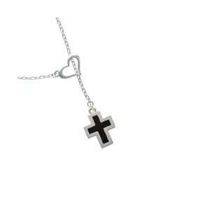   Enamel Cross with Brushed Finish Heart Lariat Charm Necklace Jewelry