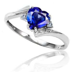 Candygem 10k Gold Lab Created Heart Shape Sapphire and Diamond Ring 