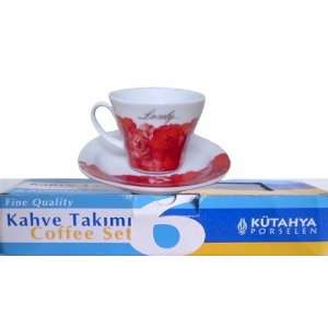  12 PC Kutahya Porcelain Lovely Rose Turkish Coffee Cup Set 