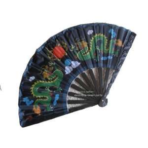 Oriental Two Dragons Folding Fan with handles carved with 