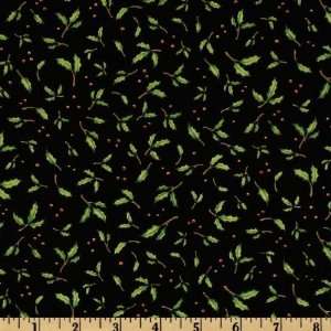   Not A Creature Was Stirring Holly And Berries Black Fabric By The Yard