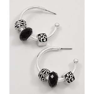  Antique Silver Tone Pandora Style Beadable Hoop Earrings 