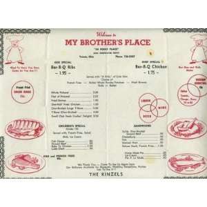 My Brothers Place Placemat Menu Toledo Ohio