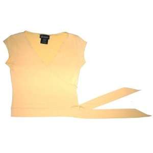  V Neck Faux Wrap Fitted Ballet Top in YELLOW   Ladies 