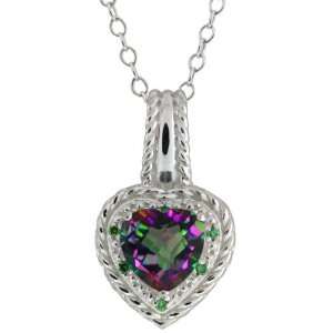 54 Ct Heart Shape Green Mystic Topaz and Diamond Sterling Silver 