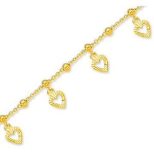    14k Yellow Gold Stylish Elegant Heart Ankle Bracelet Jewelry