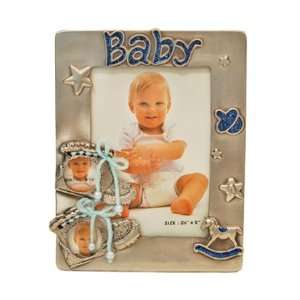    3 Slots Baby Boy Shoes Pewter Picture Frame