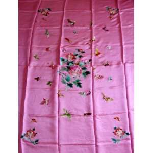  Chinese Silk Embroidery Bedspread Butterfly Pink 