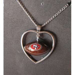   Francisco 49ers Necklace w/ Football in Heart Charm