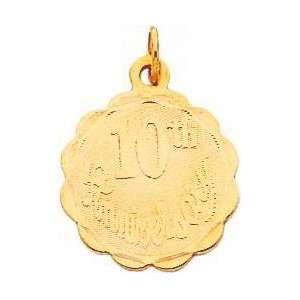  14K Gold 10th Anniversary Disc Charm Jewelry