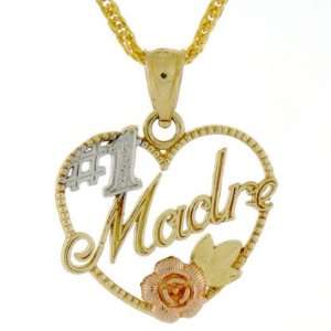  14K Gold Tri Color #1 Madre Heart Rose Flower Leaf Char Jewelry