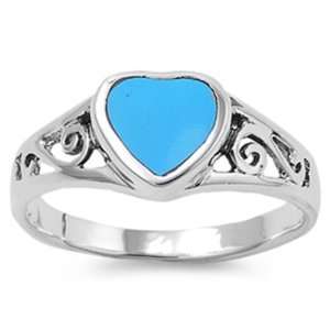  Sterling Silver Ring W/ Turquoise Stone (Heart Shape 