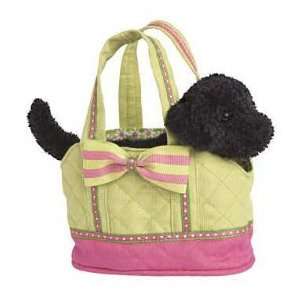    Pink and Lime Green Tote with Black Lab Plush Dog Toys & Games