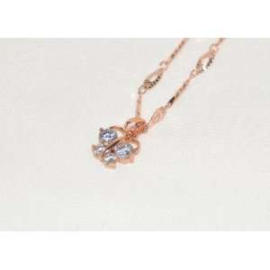14k Rose Gold Plated Chain Cubic Zirconia Butterfly Pendant Necklace 