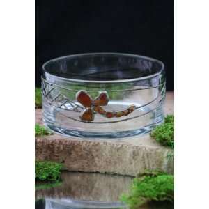   Art Crystal Glass Decorative Amber & Tin Fruit Bowl