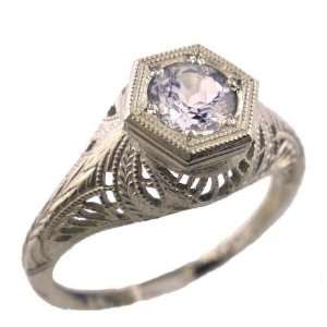  White Gold Antique Style Filigree .45ct Aquamarine Ring, Sz 7 Jewelry