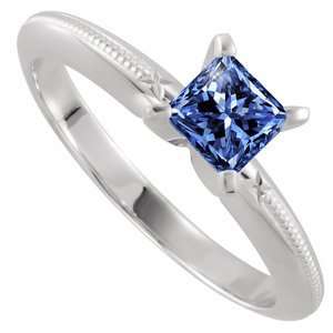   14K Yellow/White Gold Ring with Blue Diamond 0.1+ carat Princess cut