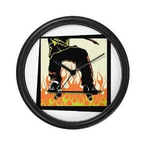 Skateboarding Flames Design Sports Wall Clock by   