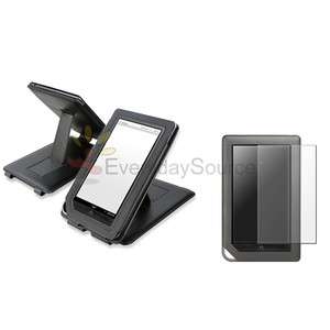 Black Stand Leather Case+Anti Glare Screen Protector For Nook Color 