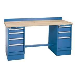 Technical Workbench W/4 Drawer Cabinets, Butcher Block Top   Blue