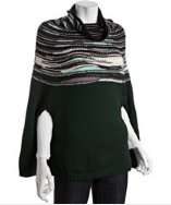 Missoni dark green wool blend stripe trim poncho sweater style 