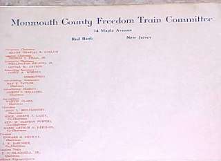 NAACP CIVIL RIGHTS ERA LETTERHEAD MONMOUTH COUNTY NJ   FREEDOM TRAIN 