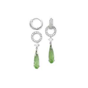 Sterling Silver White and Peridot Color Cubic Zirconia Dangle Earrings