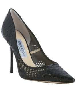 Jimmy Choo black embossed leather and lace Fleur pumps   up 