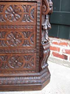TALL Antique FRENCH Renaissance Carved Oak Chest of Drawers Jewelry 