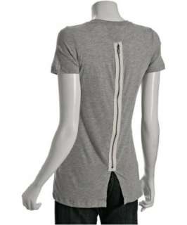 Romeo & Juliet Couture grey cotton exposed zipper v neck t shirt 