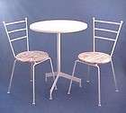   1950s WHITE WROUGHT IRON SET OF 2 CHAIRS & PATIO/TERRACE BISTRO TABLE