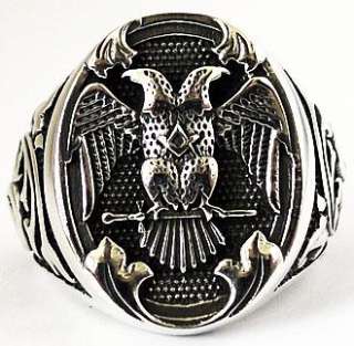 DOUBLE HEADED EAGLE EMPIRE STERLING SILVER RING Sz 9.25  