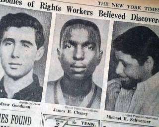 PHILADELPHIA MS Civil Rights Workers FOUND DEAD James Chaney 1964 Old 