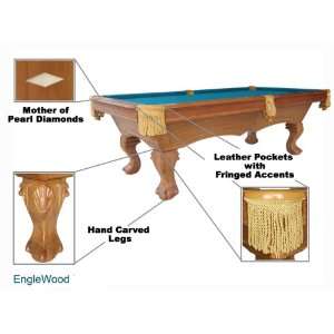  Englewood Solid Oak 8 Pool Table and Deluxe Accessory 