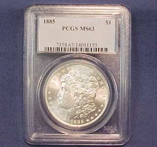 MS63 PCGS CERTIFIED 1885 MORGAN SILVER $1 DOLLAR COIN  