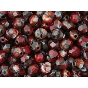  Fire Polished Bead 6mm Red, Black and Brown Porphyr (50pc 