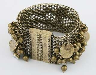 Vintage Rhinestone Crystal Beads Lodestone/Magnet Chain Cuff Bracelet 