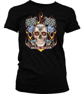 Wild Child Flame Skull Piston Junior Tees Girls T shirt  