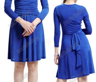   Princess Kate Pleated Waist Slim Long Sleeve Skirt Dress V Neck  
