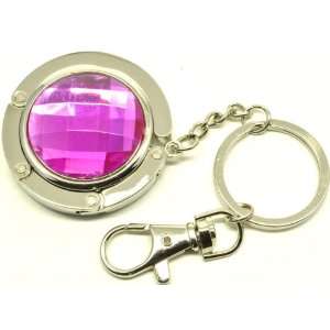  Crystal Hot Pink Round Foldable Handbag Hanger with Key 