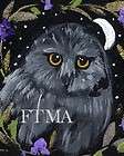 Purple Flowers Gray Owl Half Moon Stars Night 8 x 10 Quality Print