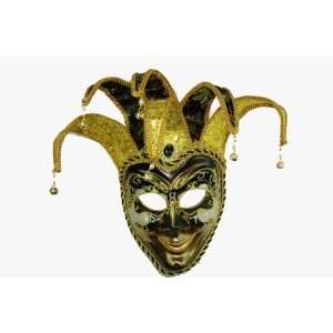  Gold & Black Venetian Styled Jester Mask with Collar for 