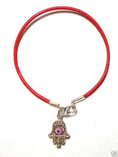 Evil Eye KABBALAH HAMSA Charm Bracelet 8in Red Leather  