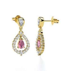 Kate Earrings, Pear Pink Tourmaline 14K Yellow Gold Earrings with 