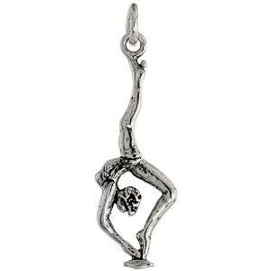 925 Sterling Silver High Polished Gymnast Pendant (w/ 18 Silver Chain 