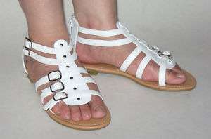 White Ankle Gladiator Strappy Flat Sandal Shoe 6 10 NEW  