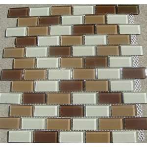  Sample   B11 Lt/Dk Brown and Beige Glass Mosaic Tile 