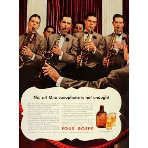   Ad Four Roses Whiskey Saxophones Sax Dance Band   Original Print Ad