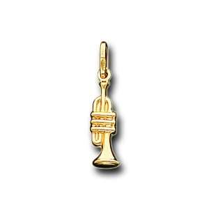  14K Solid Yellow Gold Small Trumpet Charm Pendant 